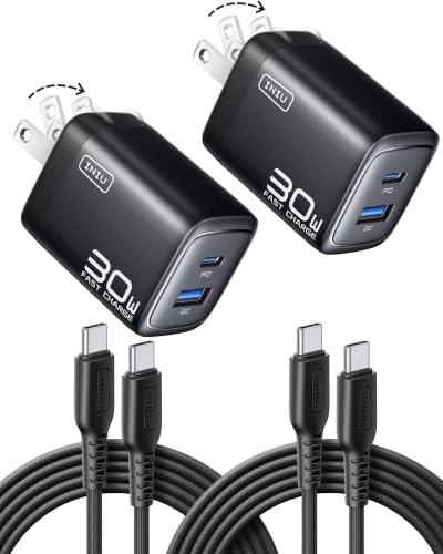 INIU 30W GaN Mini USB-C/A Wall Chargers with 2x 5' USB-C Cables 2-Pack