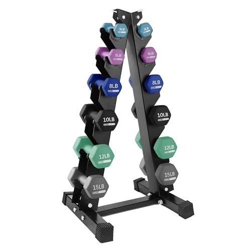 HolaHatha Neoprene Dumbbell Free Hand Weight Set with Rack