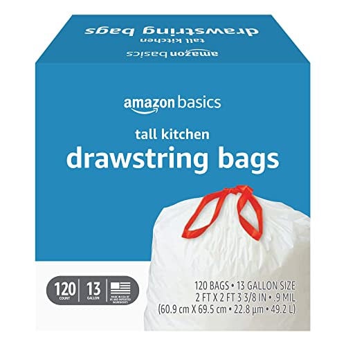 Amazon Basics Tall Kitchen Drawstring Trash Bags -120 Count