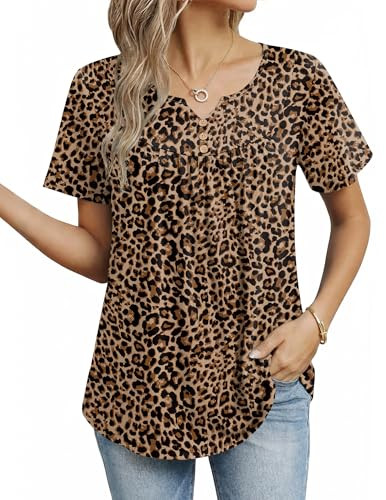 Zeagoo T-Shirt Femme Col V Manches Courtes Volants - Basique Décontracté Élégant Uni, Tissu Doux Respirant Printemps Été Automne