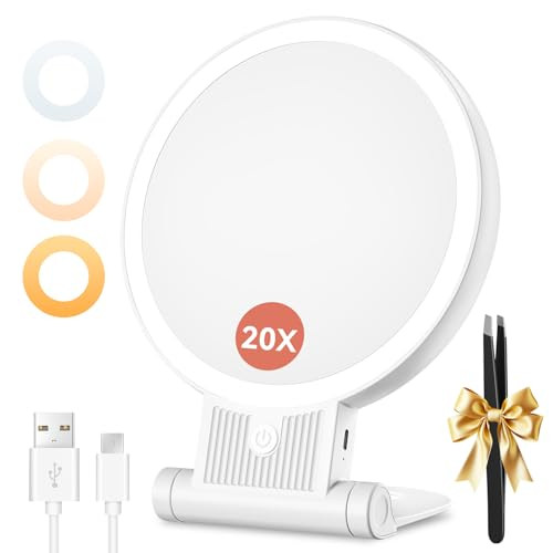 Auxmir 6.3" 20X Double-Sided Magnifying Mirror with Light