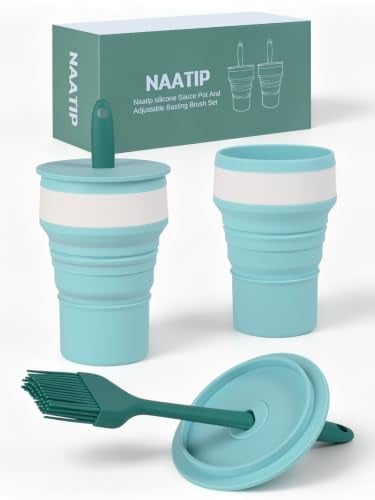NAATIP Adjustable Silicone Basting Brush with Sauce Cup 2-Pack