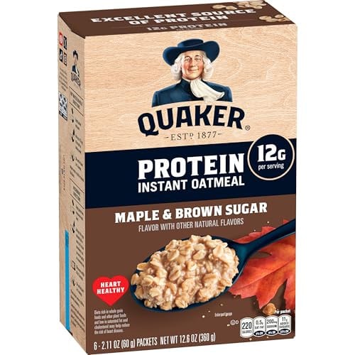 Quaker Protein Instant Oatmeal, Maple Brown Sugar, 2.11 oz Packets (6 Pack) Deal