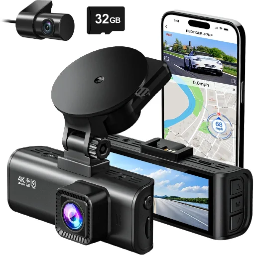 REDTIGER F7NP 4K Front + 1080p Rear Dash Cam w/ 32GB MicroSD