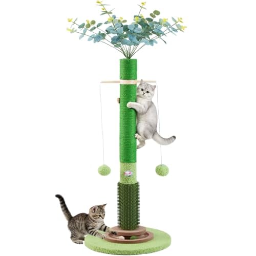 40'' Couner Sisal Cat Scratching Post Tree w/ Artificial Flower Topper, Self Groomer and Ball Toys Deal