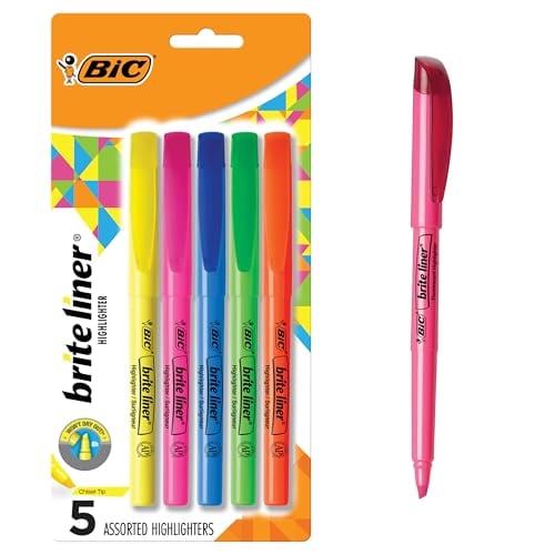 BIC Brite Liner Highlighters, Chisel Tip, 5-Count Pack, Assorted Colors Deal