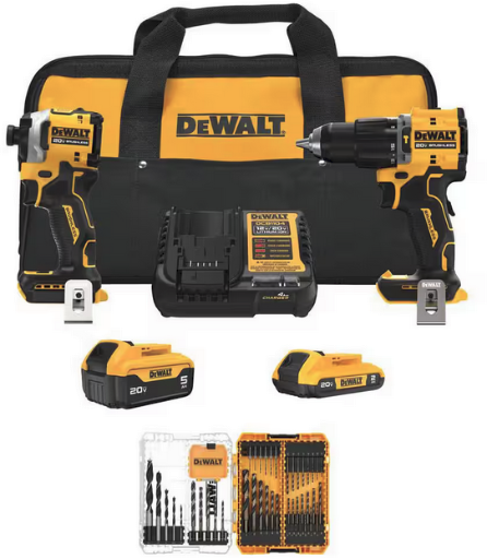 DEWALT ATOMIC 20-Volt MAX Lithium-Ion Cordless 2-Tool Combo Kit and Drill Bit Set (44-Piece) 5Ah, 2Ah Batteries Deal