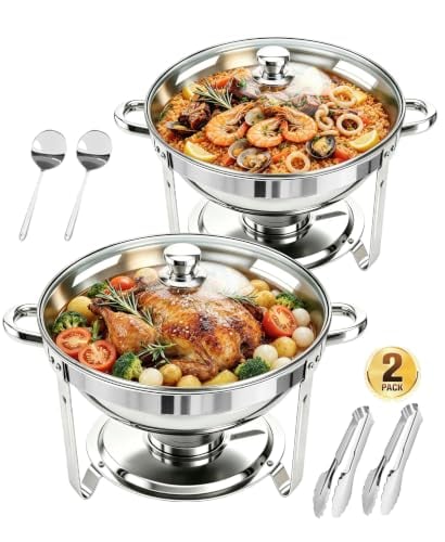Round Stainless Steel Chafing Dish Set - 2 Pack