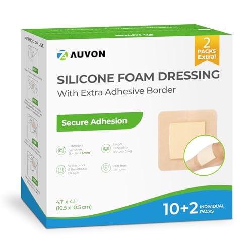 AUVON Silicone Foam Wound Dressings 12-Count 4x4" Deal