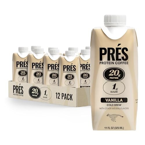 PRES Protein Coffee, Real Cold Brew, 20g Protein, 100 Calories, 12-Pack (Vanilla or Mocha) Deal