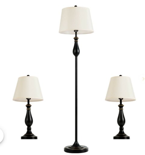 Costway 3-Piece Brushed Nickel Lamp Set