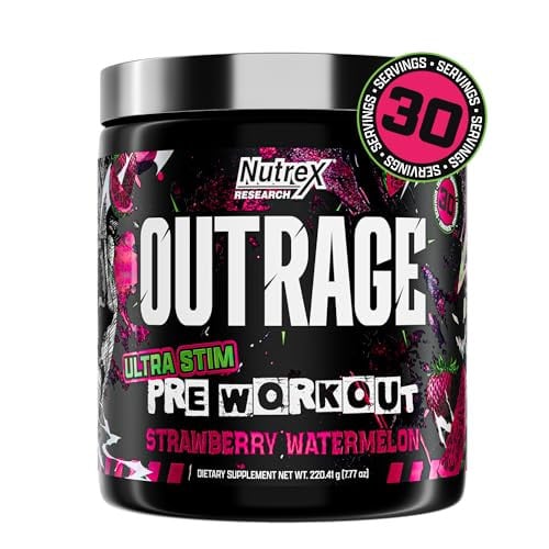 Outrage Ultra HIGH STIM Pre-Workout Powder 30 Servings Strawberry Watermelon 8 Ounce Deal
