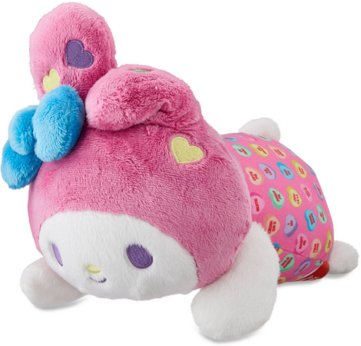 Sanrio Plush with Sweethearts Candy Print Fabric: My Melody, Cinnamoroll, Pompompurin, Kuromi, Hello Kitty