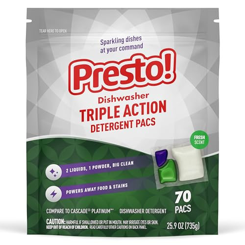 Presto! Triple Action Dishwasher Pacs, Fresh Scent, 70 Count