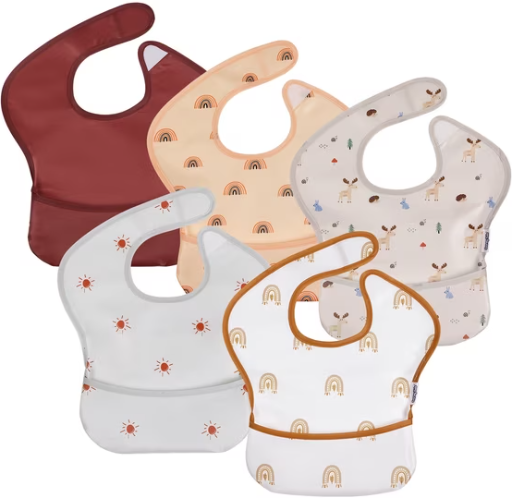 Gllquen Baby Waterproof Feeding Bibs for Infant Toddler Boys Girls, 5-Pack Set