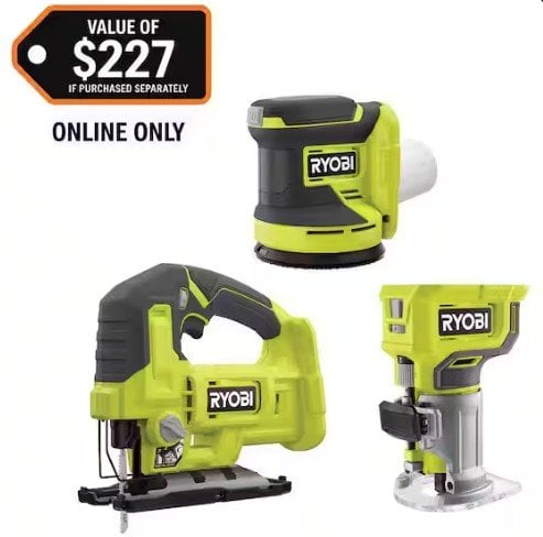 RYOBI ONE+ 18V Cordless 3-Tool Combo Kit with Jig Saw, Router and Random Orbit Sander (Tools Only) Deal