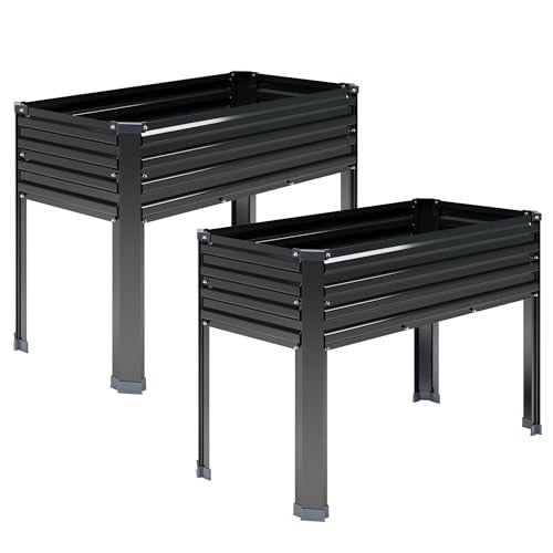 DIIYIV Galvanized Raised Garden Bed w/ Legs (Black, 48"x18"x30") 2-Pack