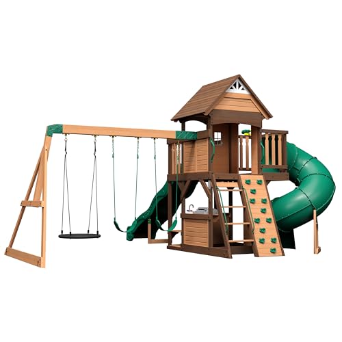 Backyard Discovery Cedar Cove Cedar Wood Swing Set with Spiral Tube Slide Deal