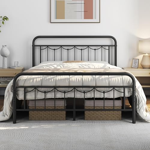 Yaheetech Queen Metal Bed Frame with Vintage Spindle Headboard, Black Deal