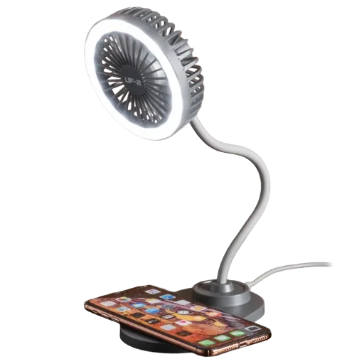Veho UF2 3-in-1 Desktop Station with Wireless Charger, Fan & LED Light Deal