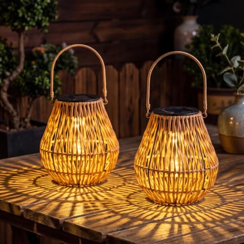 Waterproof Boho Woven Solar Lanterns- 2 Pcs Deal
