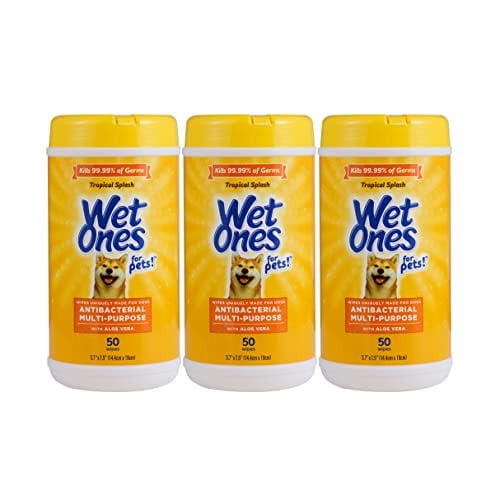 Wet Ones for Pets Antibacterial Dog Wipes w/ Aloe Vera (Tropical Splash) 3-Pack 50-Count Deal