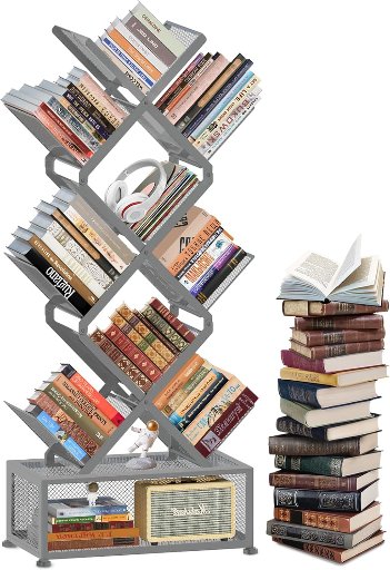 HI NINGER Tree Bookshelf 9 Tier Folding with Storage Cabinet