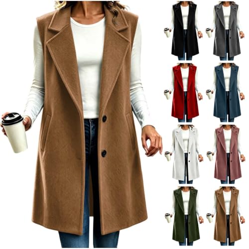 Button Front Long Vest with Pockets Deal