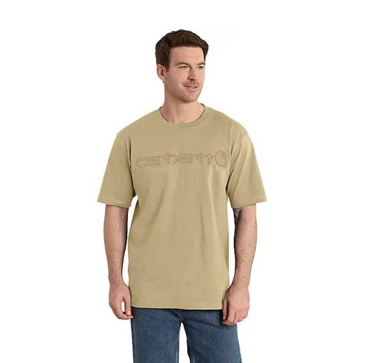 Carhartt Men's Loose Fit Heavyweight Short-Sleeve Logo Graphic Tee (Beach Heather)