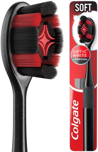 Colgate Optic White Charcoal Soft Toothbrush for Adults, 1 Pack Deal