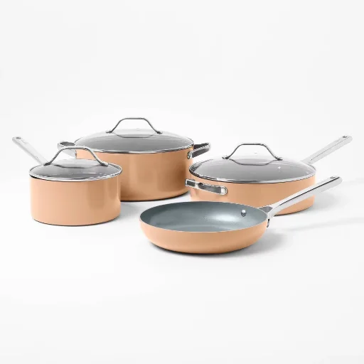 7-Piece Figmint Nonstick Ceramic Coated Aluminum Cookware Set (Terracotta Orange) Deal