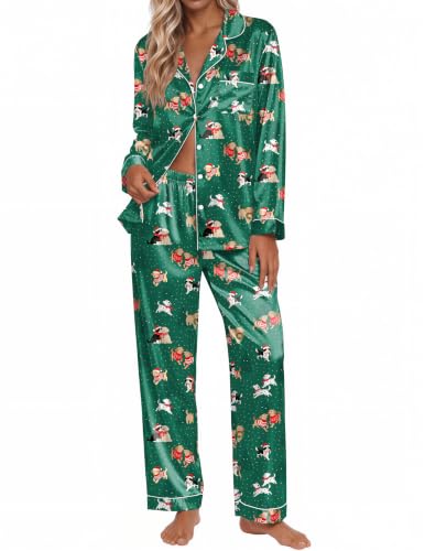 Ekouaer 2 Piece Long Silk Pajama Sets
