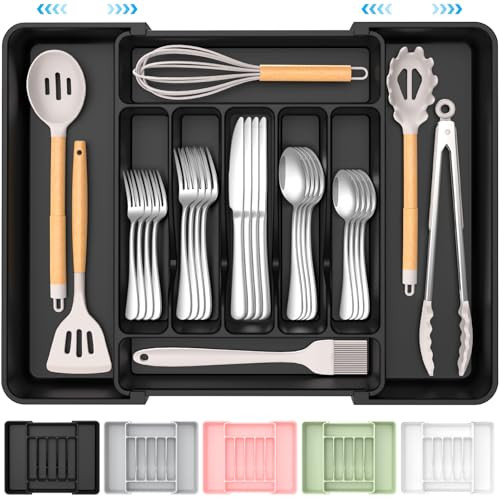 Ukeetap Expandable Silverware Drawer Organizer (Extra Large, Black)