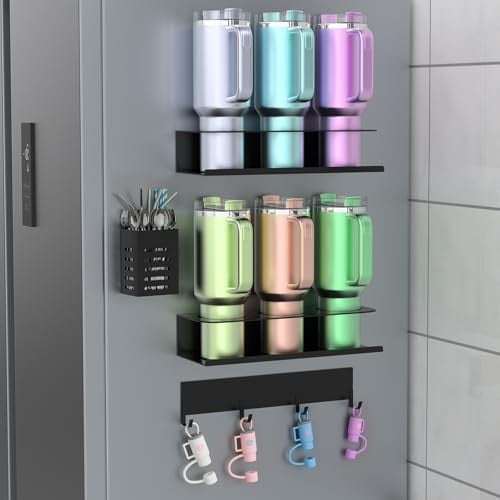 4-Pack Magnetic Cup Holder for Refrigerator w/ Lid Hook & Straw Holder Deal