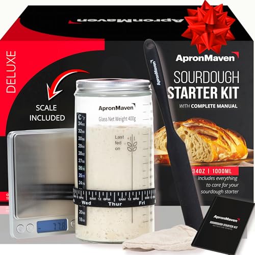 Apron Maven Complete Sourdough Starter Kit w/ Glass Jar, Digital Scale & Silicone Spatula