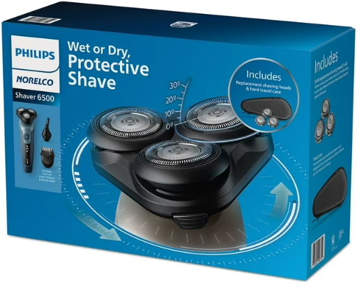 Philips Norelco 6500 Wet & Dry Electric Shaver w/ Replacement Heads & Hard Case