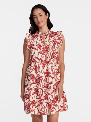 Time and Tru Women's and Women's Plus Cotton Mini Dress with Flutter Sleeves, Sizes XS-4X