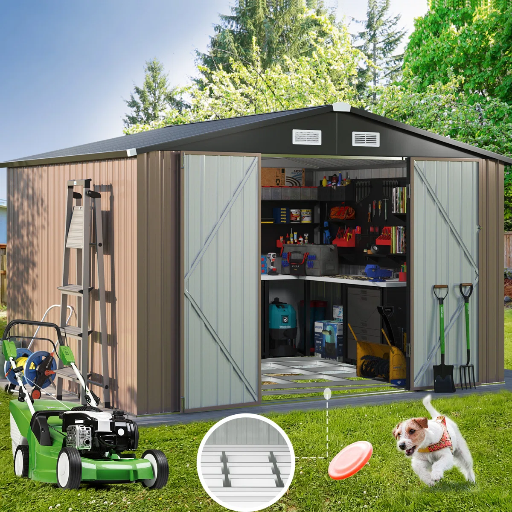 JolyDaly 10ft x 8ft Metal Storage Shed with Metal Base Frame Kit Deal