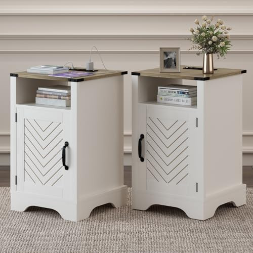 RoyalCraft 25" Tall Farmhouse Nightstands Set of 2 with Charging Station