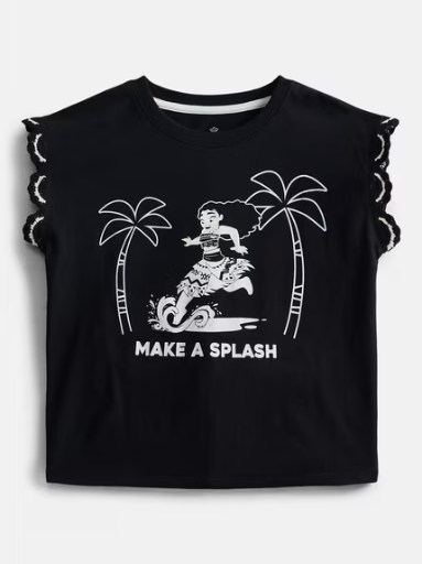 Disney Moana Girl’s Crochet Trim Crewneck Tee with Dolman Sleeves