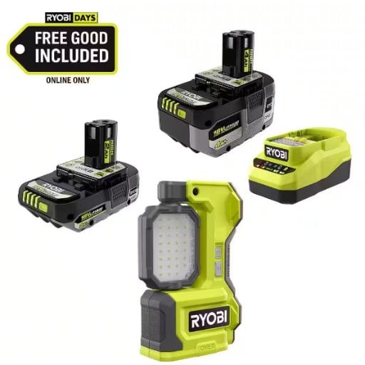 Ryobi ONE+ 18V Hybrid Cordless LED Magnetic Task Light with 4.0Ah & 2.0Ah Lithium-Ion Batteries