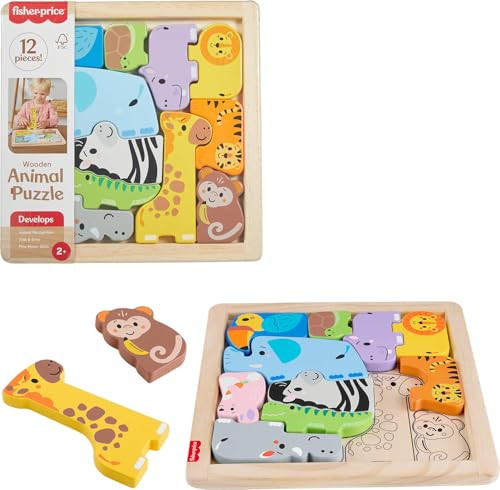 Fisher-Price Wood Toddler Toy Animal Puzzle, 12 Piece