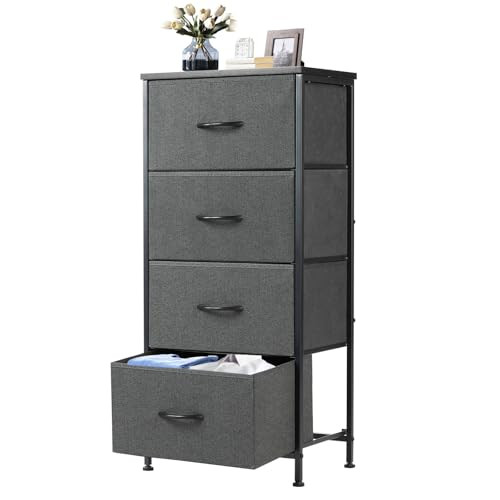 Steel Frame Wood Top Dresser w/ 4-Drawers (Grey)