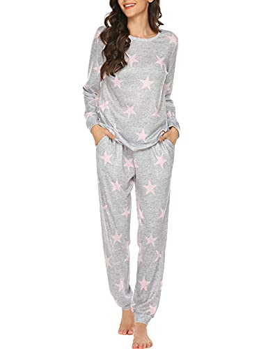 Ekouaer Women's Long Sleeve Jogger Pajama Set with Pockets