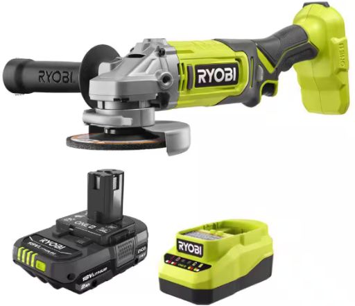 Ryobi ONE+ 18V Cordless 4-1/2 in. Angle Grinder with 2.0 Ah Battery and Charger Kit