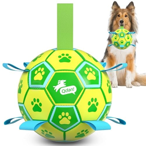 8" QDAN Water-Resistant Soccer Ball Dog Toy w/ Tug Tabs Deal