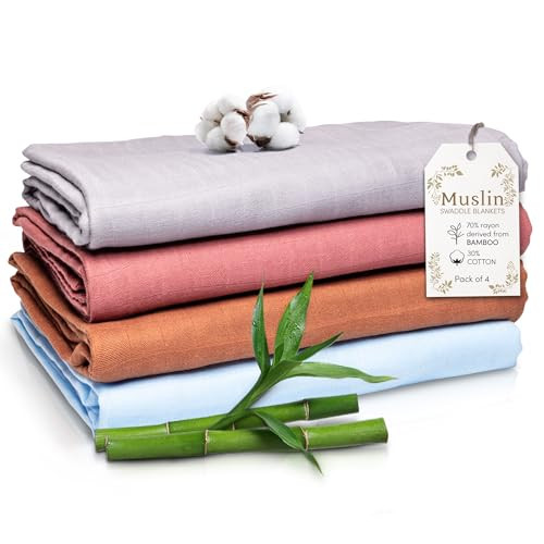 4-Pack 47x47" Extra Large Muslin Baby Swaddle Blankets