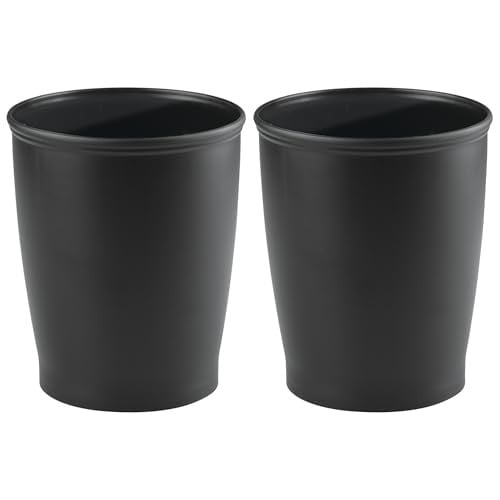 iDesign Small Round Plastic Bathroom Trash Can, Set of 2, Black Deal