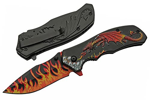 Szco Supplies 8" Red Dragon Flame Pocket Knife