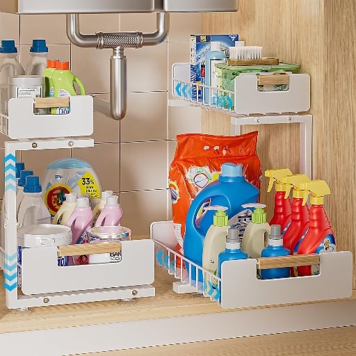 Delamu 2 Pack Under Sink Organizer 2-Tier Pull Out